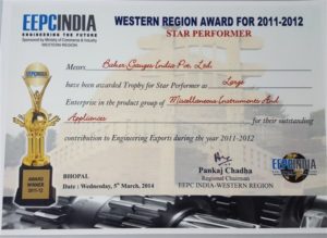 Western Region Award for 2011 - 2012 - Baker Gauges India Pvt. Ltd.